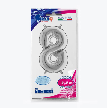 Rakam Folyo Balon 8 Gümüş 35 Cm (Grabo)