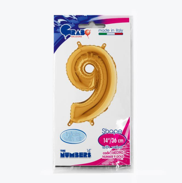 Rakam Folyo Balon 9 Gold 35 Cm (Grabo)