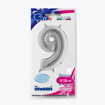 Rakam Folyo Balon 9 Gümüş 35 Cm (Grabo)