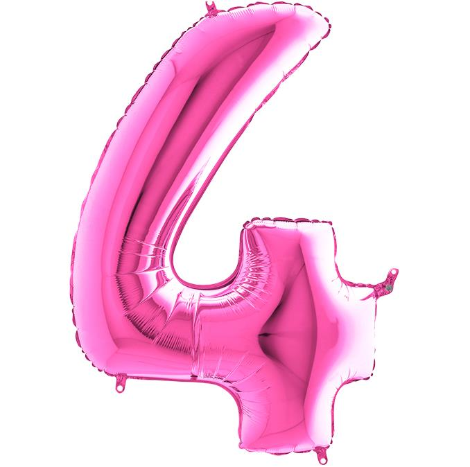 S/SHAPE FOİL BALON - NUMBER 4 PINK