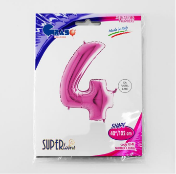 S/SHAPE FOİL BALON - NUMBER 4 PINK