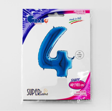 S/SHAPE FOİL BALON - NUMBER 4 BLUE