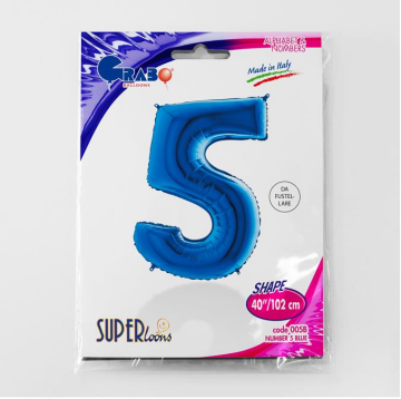 S/SHAPE FOİL BALON - NUMBER 5 BLUE