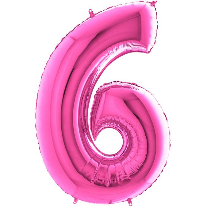 S/SHAPE FOİL BALON - NUMBER 6 PINK