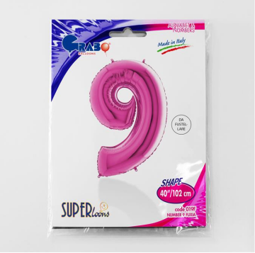 S/SHAPE FOİL BALON - NUMBER 9 PINK