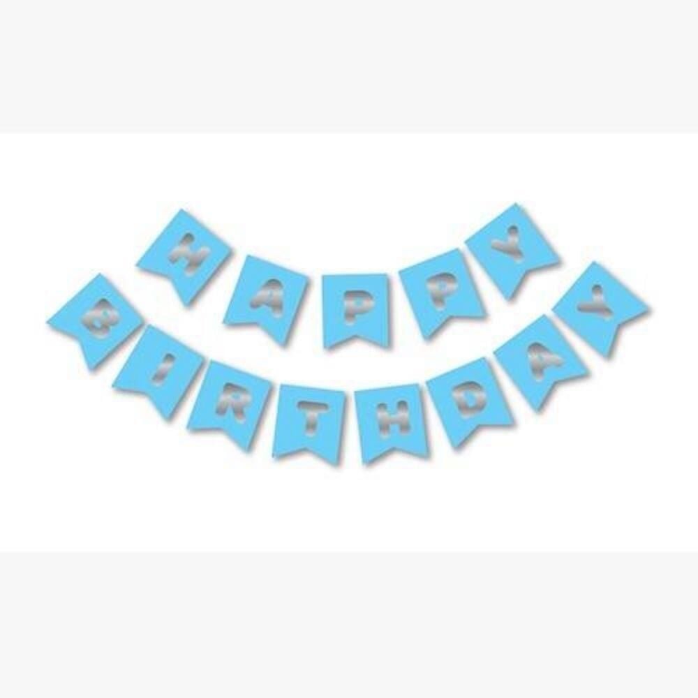 MAVİ-GÜMÜŞ BASKILI H.BIRTHDAY BAYRAK SET