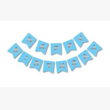 MAVİ-GÜMÜŞ BASKILI H.BIRTHDAY BAYRAK SET