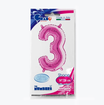 Rakam Folyo Balon 3 Pembe 35 Cm (Grabo)