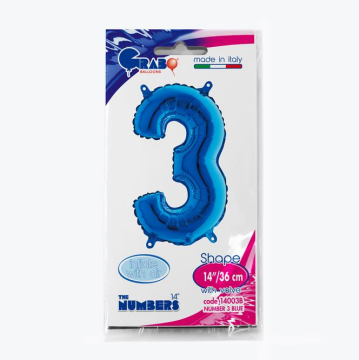 Rakam Folyo Balon 3 Mavi 35 Cm (Grabo)