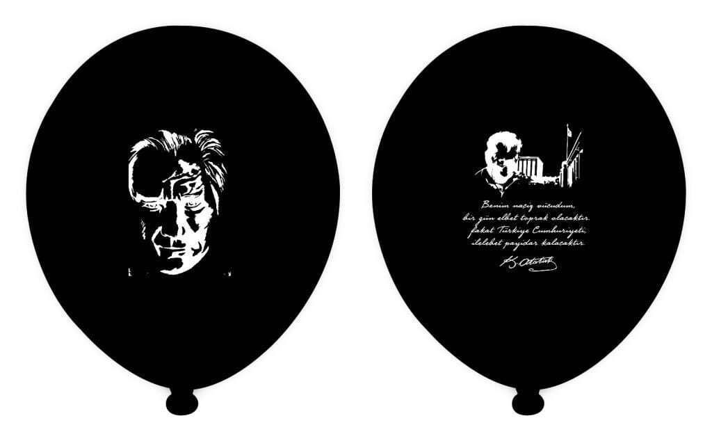 100 Adet Atatürk 10 Kasım Baskılı Siyah Balon 30 Cm 12'' (Hbk)