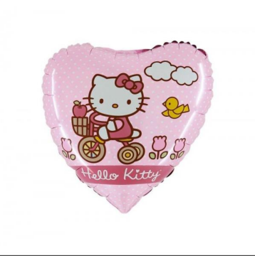 Hello Kitty Bisiklette Kalp Folyo Balon 18'' (Grabo)