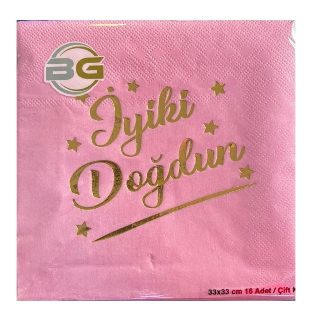 GOLD İYİ Kİ DOĞDUN VARAK BASKI PEMBE KAĞIT PEÇETE