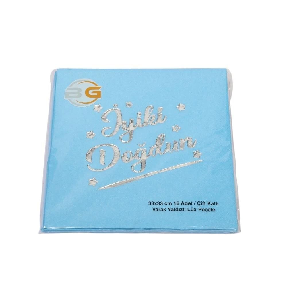 GÜMÜŞ İYİ Kİ DOĞDUN VARAK BASKI MAVİ KAĞIT PEÇETE