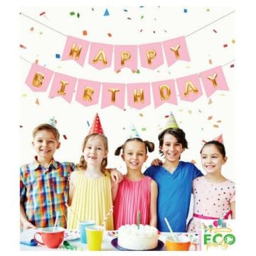 ECO PEMBE-GOLD BASKILI H.BIRTHDAY BAYRAK SET