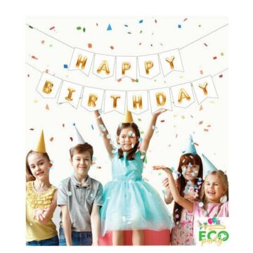ECO BEYAZ-GOLD BASKILI H.BIRTHDAY BAYRAK SET