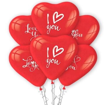 I Love You Baskılı 12'' Kalp Balon Kırmızı Renk ( 100 Adet )