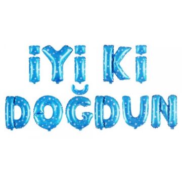 14'' FOLYO İYİ Kİ DOĞDUN SET KALPLİ MAVİ