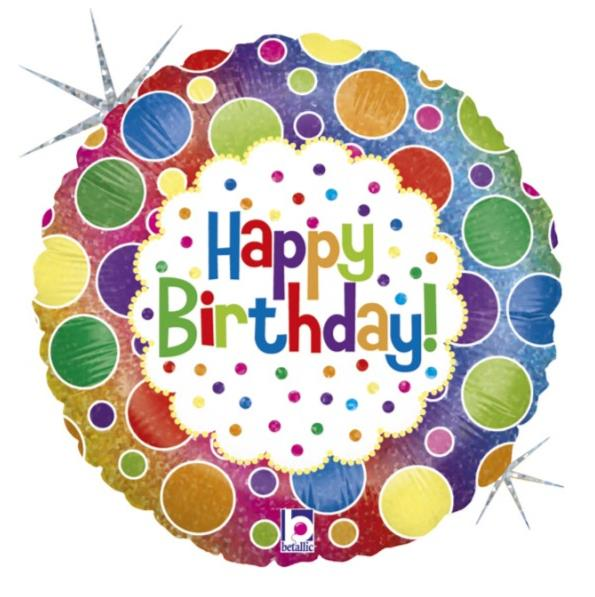 Happy Birthday Renkli Puantiyeli Folyo Balon 18'' (Grabo)