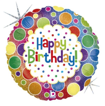 Happy Birthday Renkli Puantiyeli Folyo Balon 18'' (Grabo)