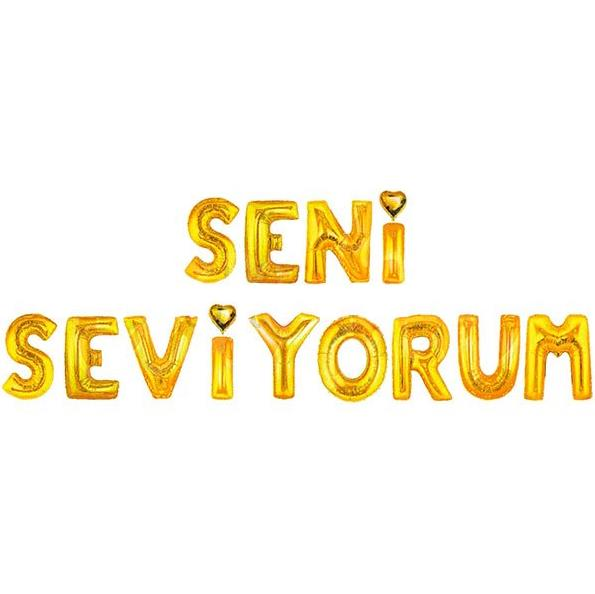 ''Seni Seviyorum'' Folyo Balon Gold 14'' (Kendin Şişir)