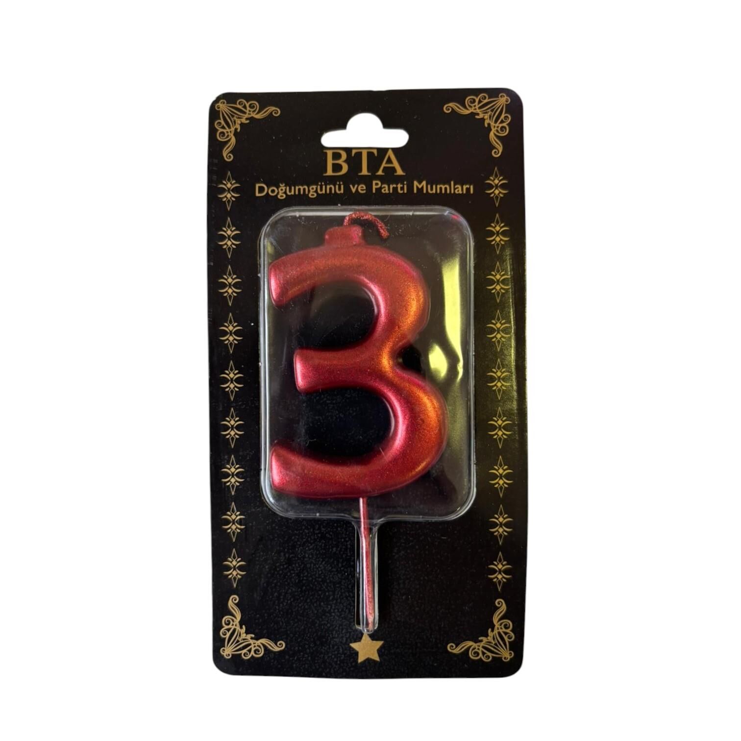RAKAM MUM 8 CM KIRMIZI ''3''
