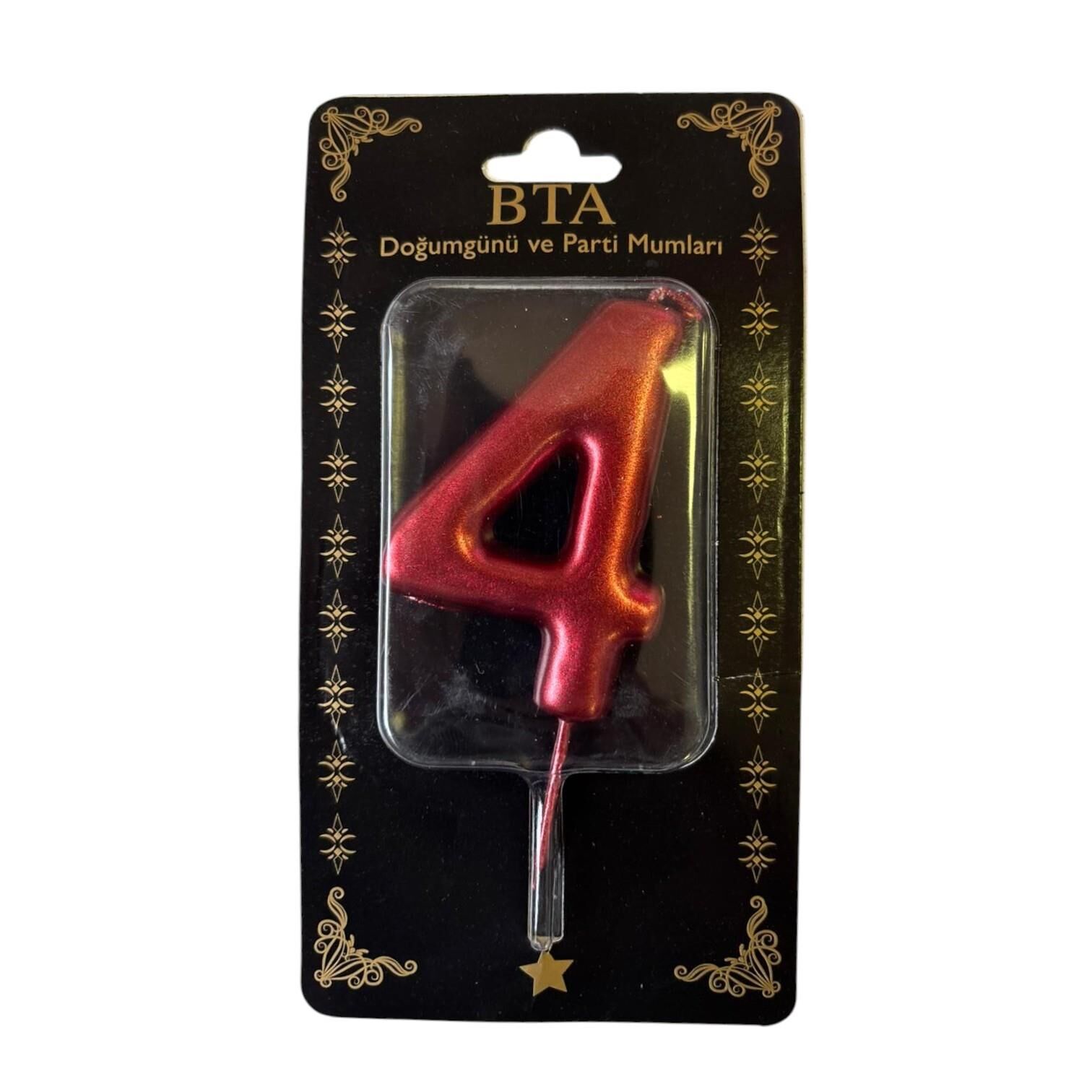 RAKAM MUM 8 CM KIRMIZI ''4''