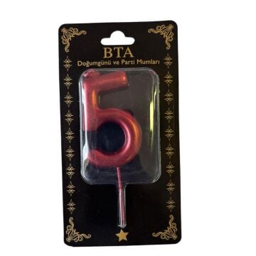 RAKAM MUM 8 CM KIRMIZI ''5''