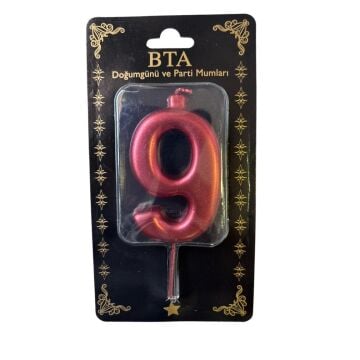 RAKAM MUM 8 CM KIRMIZI ''9''