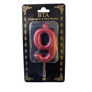 RAKAM MUM 8 CM KIRMIZI ''9''