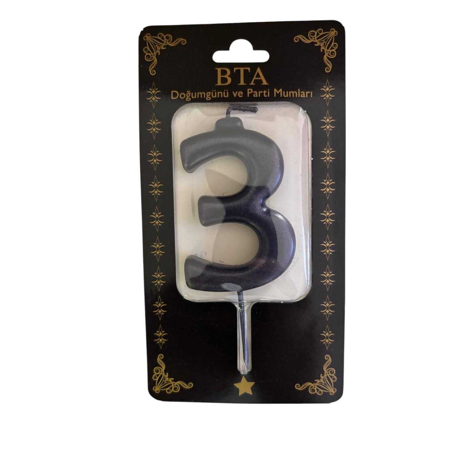 RAKAM MUM 8 CM SİYAH ''3''