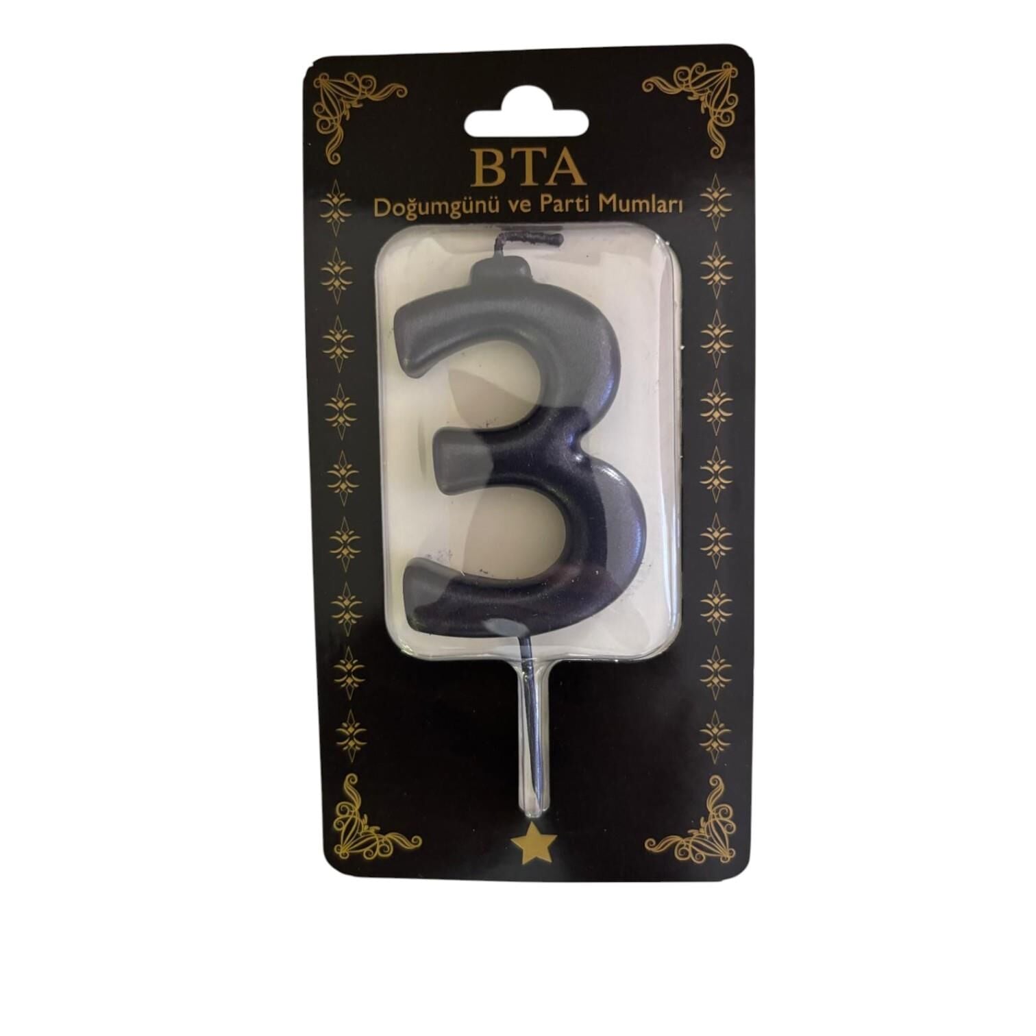 RAKAM MUM 8 CM SİYAH ''3''