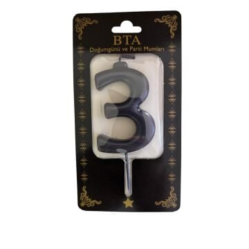 RAKAM MUM 8 CM SİYAH ''3''