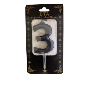 RAKAM MUM 8 CM SİYAH ''3''