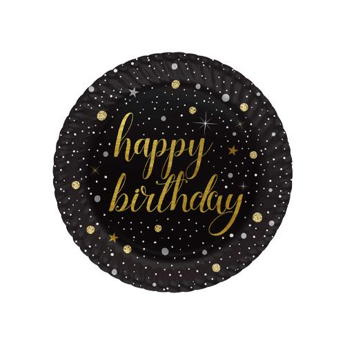 Happy Birthday Baskılı Işıltılı Karton Tabak ( 8 Adet )