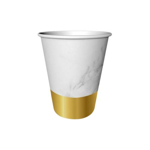 Mermer Desenli Karton Bardak Gold Renk ( 8 Adet )