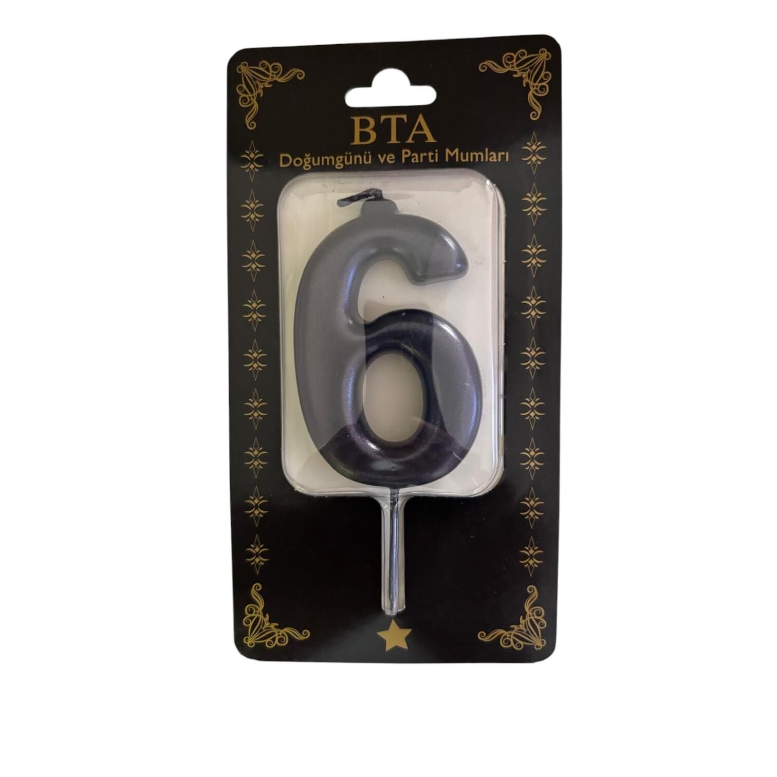 RAKAM MUM 8 CM SİYAH ''6''