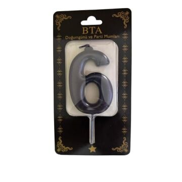 RAKAM MUM 8 CM SİYAH ''6''