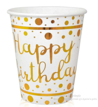 Gold Baskılı Happy Birthday Karton Bardak 8 Adet