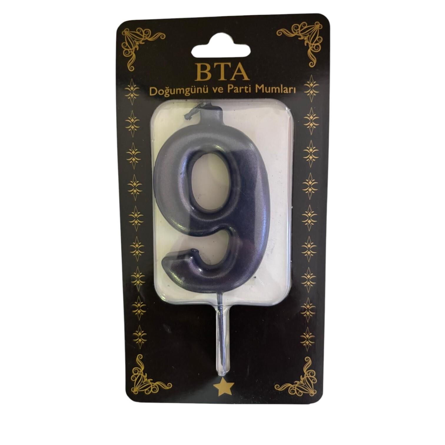 RAKAM MUM 8 CM SİYAH ''9''