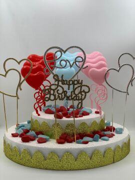 4 LÜ KALP PASTA SÜSÜ MAVİ-PEMBE-KIRMIZI