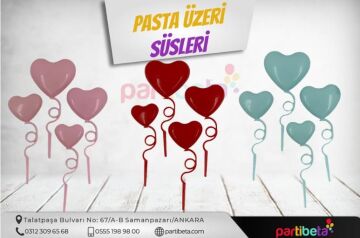 4 LÜ KALP PASTA SÜSÜ MAVİ-PEMBE-KIRMIZI