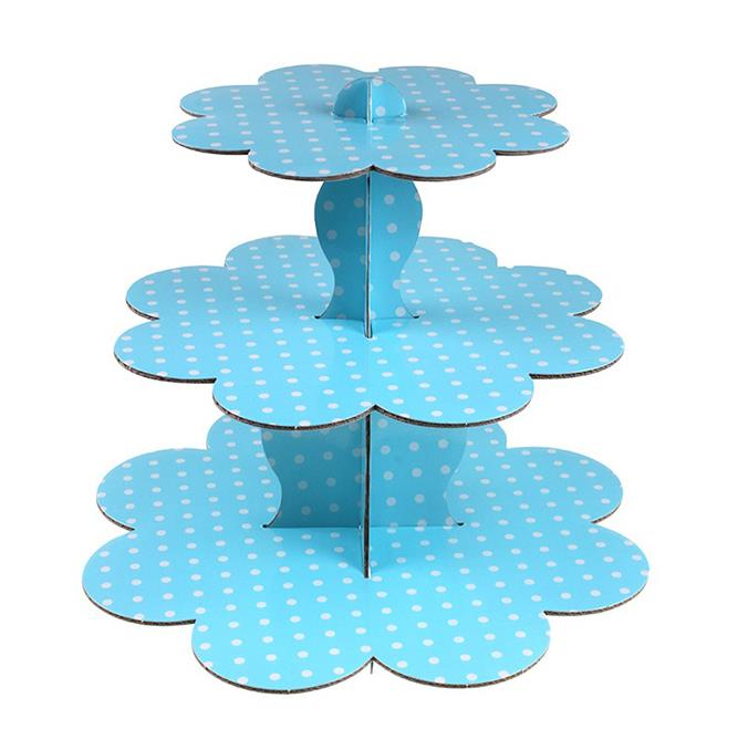 3 Katlı Kek Standı Açık Mavi Puantiyeli