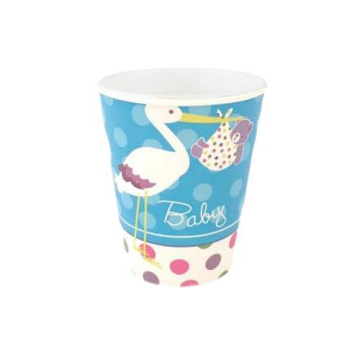 Baby Shower Leylek Baskılı Karton Bardak Mavi Renk ( 8 Adet )