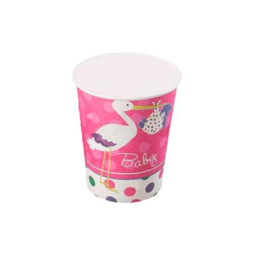 Baby Shower Partisi Leylek Baskılı Karton Bardak Pembe Renk ( 8 Adet )