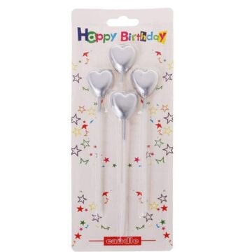 GRİ KALP MUM 4 LÜ