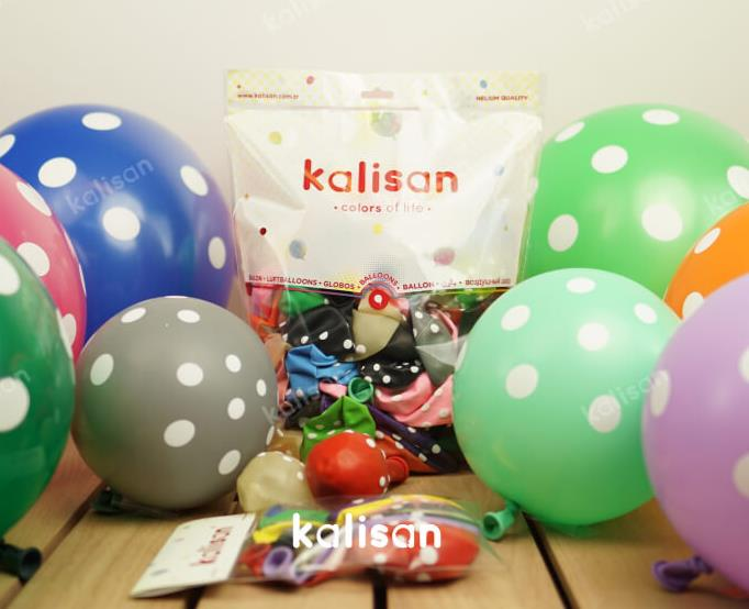 Beyaz Puantiye Baskılı Karışık Renk Balon 30 Cm 12''100 Adet (Kalisan)