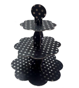 3 Katlı Cupcake Standı Siyah-Silver Puantiyeli
