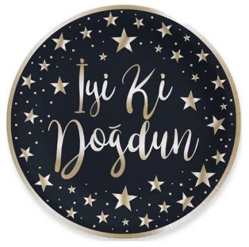 İyi Ki Doğdun Gold Baskılı Siyah Renk Karton Tabak 8 Adet