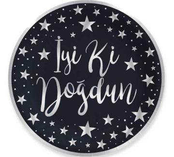 İyi Ki Doğdun Gümüş Baskılı Siyah Renk Karton Tabak 8 Adet