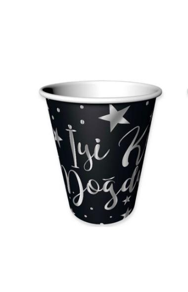 İyi Ki Doğdun Gümüş Baskılı Siyah Renk Karton Bardak 8 Adet